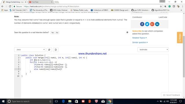 Leetcode 88  Merge Sorted Array