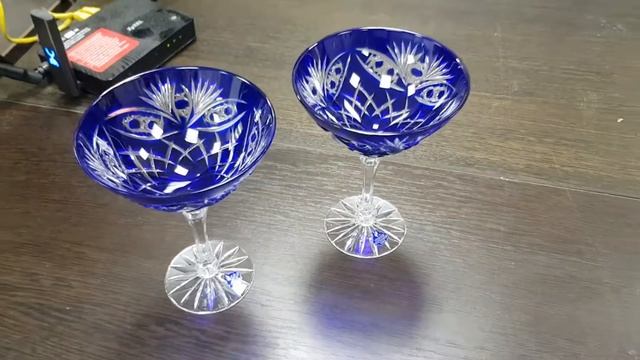 Хрустальный набор из 2 бокалов/мартини рис."Фараон" (синий)