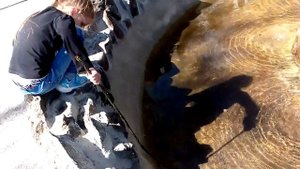 Лиза достаёт деньги из фонтана