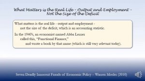 What Matters is the Real Life - Output and Employment - Not the Size of the Deficit (2010)