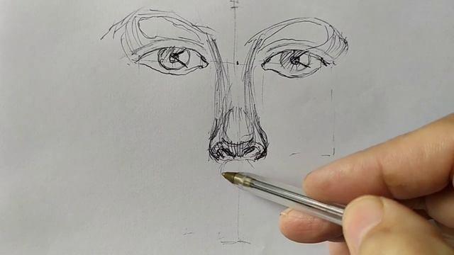 Рисуем лицо.Набросок ручкой.