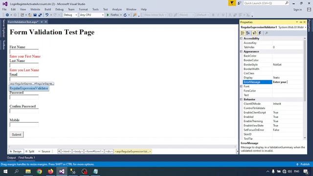 Asp.net C# Tutorial 24 -Form Field Validation (Required Field,Regular Expression,Compare) in ASP.NE