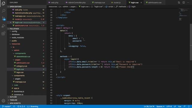 Laravel Vue.js login system with validation | Full Stack Laravel Vue development | Part 21