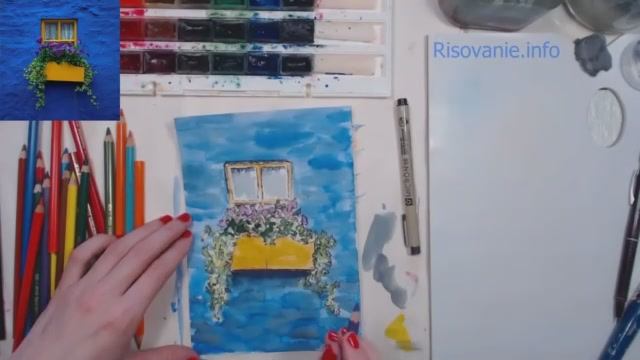 Скетч акварелью. Цветы на окне