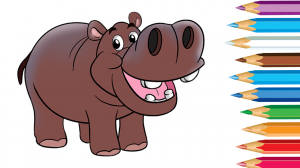 Мультик-раскраска для взрослых и детей. Учимся рисовать бегемота!