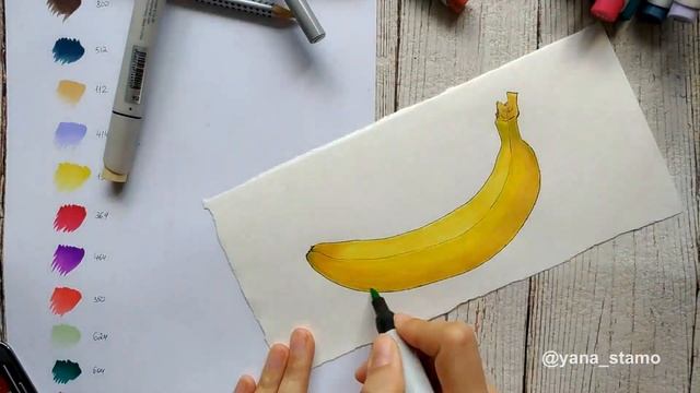 Как нарисовать банан маркерами? Видеоурок рисования. Учу рисовать. Графика с Яной Стамо