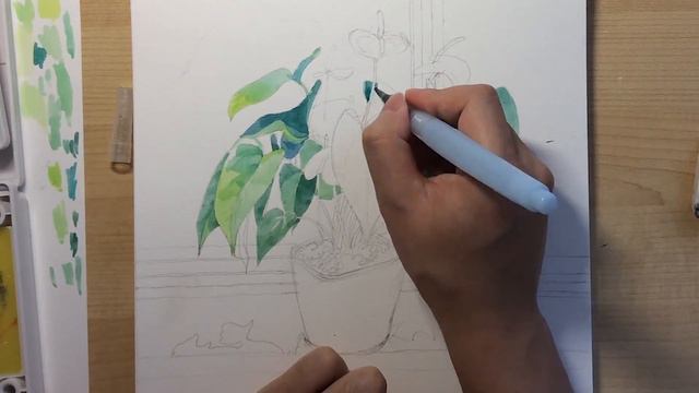 anthurium desktop plant watercolor painting смотреть онлайн