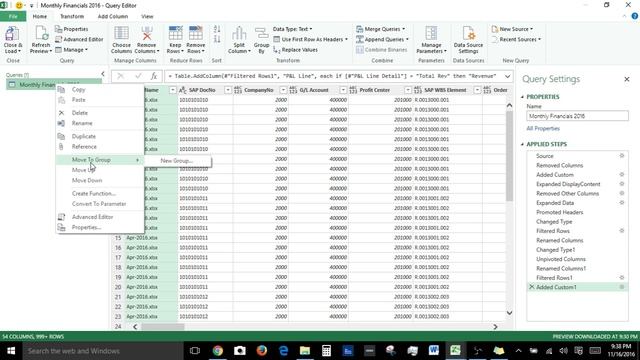 Introduction to Excel Power Query 1 (g), Right click a query or a step