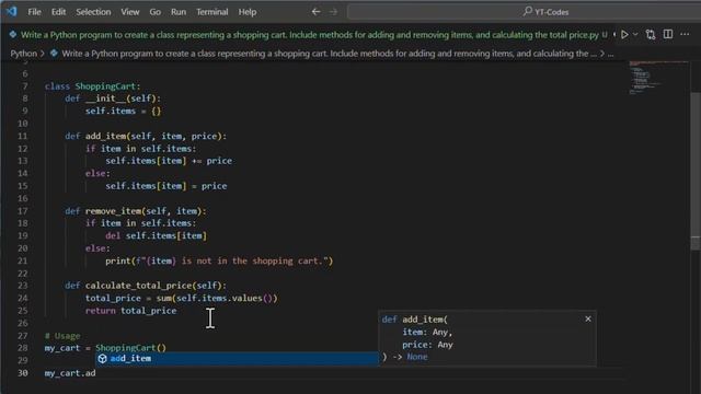 Write a Python program to create a class representing a shopping cart