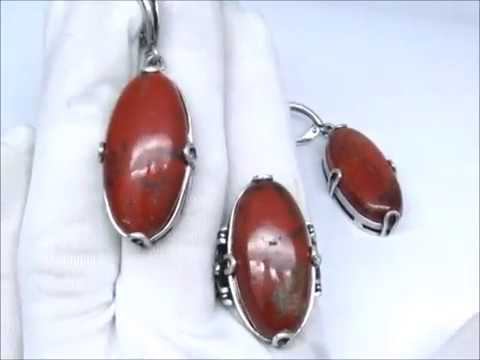Гарнитур с Яшмой красной натуральной 1688
