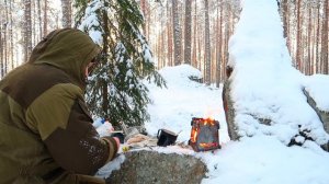 Поход в лес,жуткий мороз в лесу,готовка на печке щепочнице.