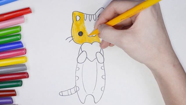 Учимся рисовать котёнка. Милый каваи котенок с сердечком. Рисунок 14 февраля