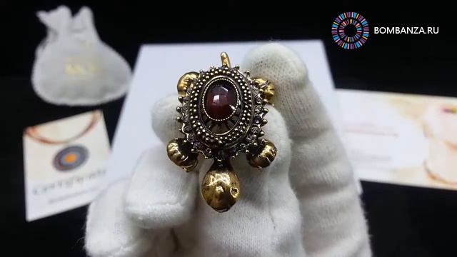 Брошь-кулон Maurizio Mori, Черепаха с гранатом и кристаллами. Премиум бижутерия из Италии смотреть онлайн