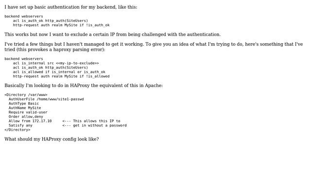 HAProxy basic auth except from specific IP смотреть онлайн