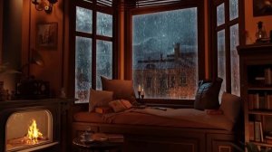 Cozy Reading Nook Ambience - Rain on Window & Thunder Sounds | Warm Fireplace