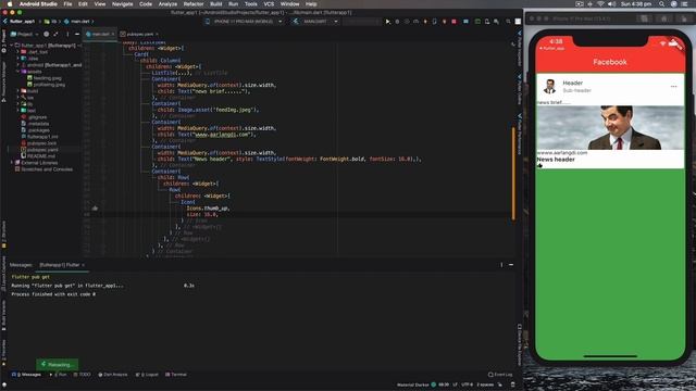 Flutter for absolute beginners - Basic widgets of Flutter - Create Facebook news feeds page - 2