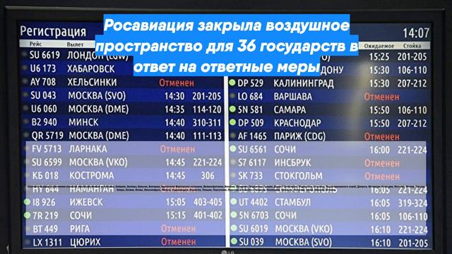 Росавиация закрыла воздушное пространство для 36 государств в ответ на ответные меры