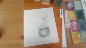 Watercolour and Ink Magical Bubbling Cauldron Timelapse with Halloween music  - no VO