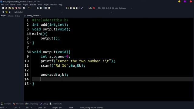 Nesting function program in c tutorial #cprogramming #tutorial