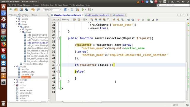 Laravel Admin Panel Development beginners Tutorial(#23) Save Class section to database table