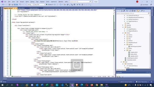 .Net Core 5.0 ile Emlak Sitesi - Kullanıcı Paneli Register İşlemi
