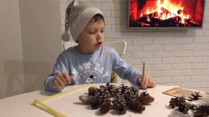 Снежинка из шишек. Зимняя поделка в садик.