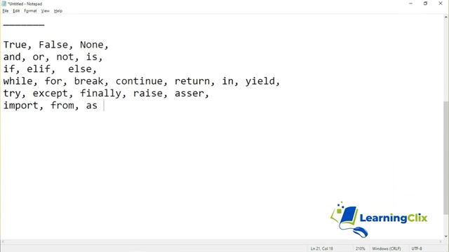 Keywords in Python | Python for Beginners  in हिंदी / اردو | Learning Clix | Yousaf Bux