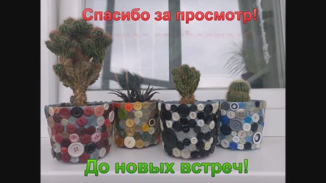 Пуговки в декоре цветочных горшков.