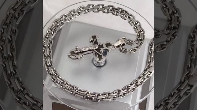 Цепочка якорная и крест с чёрной эмалью смотреть онлайн