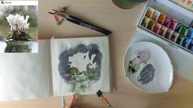 Картина акварелью "Цикламен" Watercolor speed painting смотреть онлайн