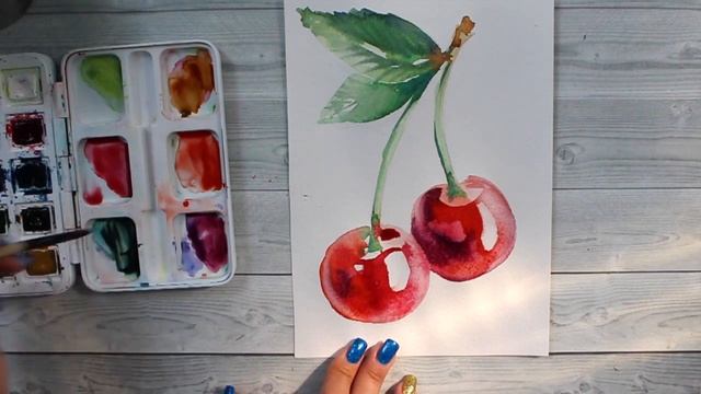 Как нарисовать вишню акварелью. 365 арт дней. День 8 смотреть онлайн