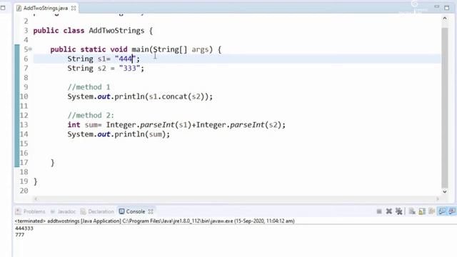 Java program to add two strings | Java Programs with solutions | string programs in java