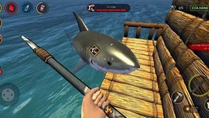 Обзор игры выживание на плоту. Ocean Nomad. Часть 9, уровень 18. Первое нападение акулы.