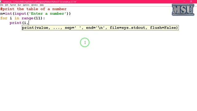 GE8161 Problem Solving and python Programming Laboratory 09   print the table of a number