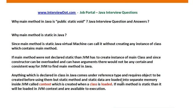 Java Interview Question And Answer Main Method in Java Public Static Void Explain смотреть онлайн