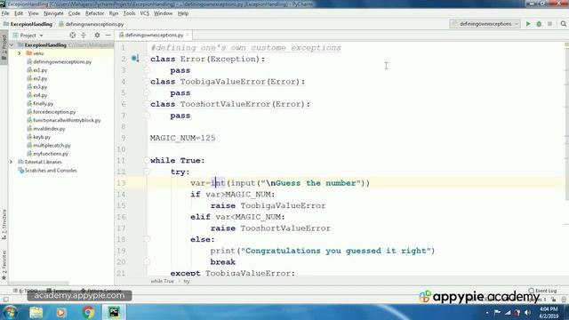 Defining custom exceptions - Lesson 137