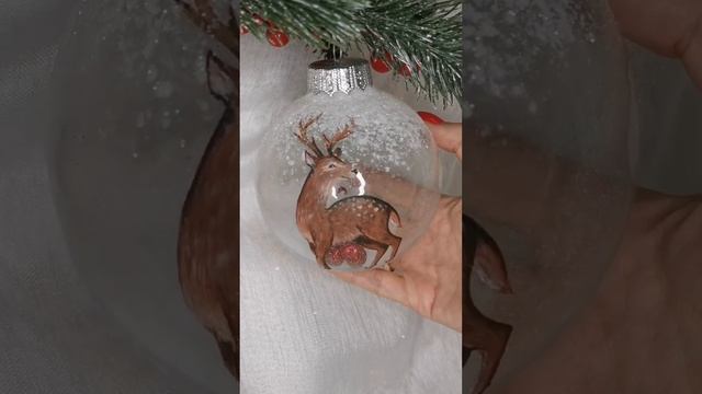 Арт. Л86  Шар с ручной росписью 100 мм «Олень в снегу»