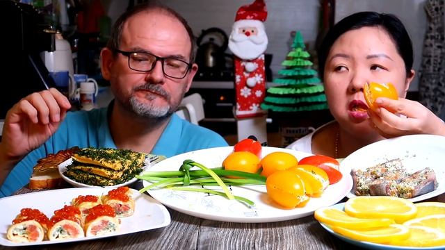 Мукбанг 4 закуски на Новогодний Стол / Выбираем лучшую / Mukbang 4 snacks for New Year's table