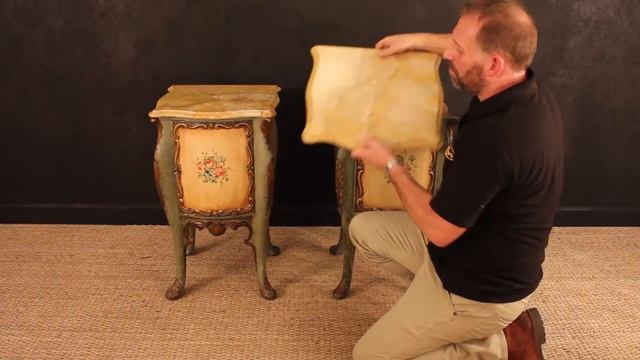 A pair of Venetian Polychrome Painted Nightstands  Bedside Cabinets