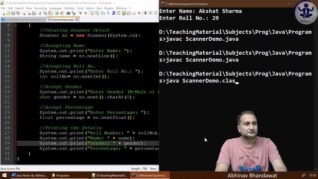 JNP1C5P4 Program to accept Input using Scanner in Java | String, Character, Integer, Fractional