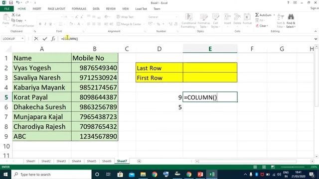 Lecture - 160 : Excel : Last row and first row using row, rows, column, columns functions