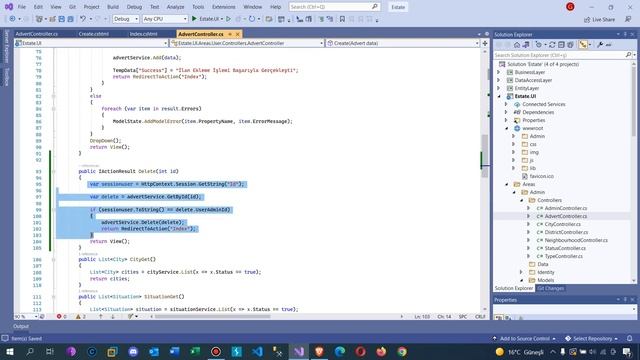 .Net Core 5.0 ile Emlak Sitesi - Kullanıcı Paneli İlanların Silinmesi