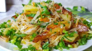 Жареная картошка с квашеной капустой, цыганка готовит. Постное блюдо. Gipsy cuisine.