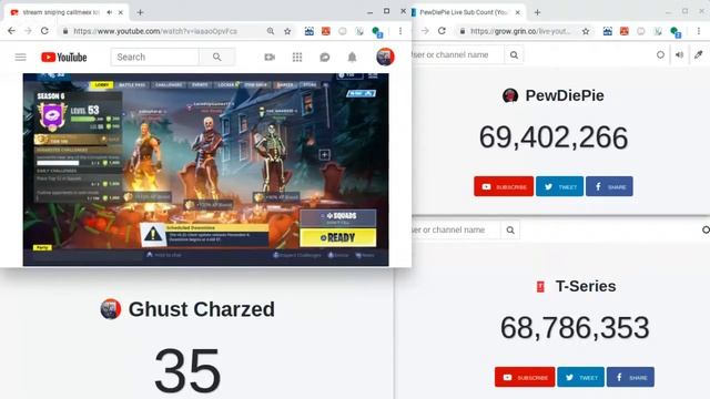 Pewdiepie Vs. T-series live sub count! Come react with me! Road to 100 subs! смотреть онлайн