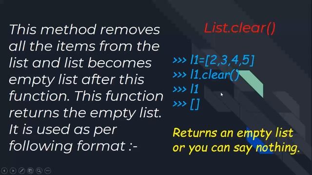 list method in python | clear method in python | python list remove | clear in python | clear() | (