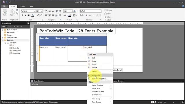 Code 128 Barcodes as text with SQL Server Reporting Services SSRS and BarCodeWiz Code 128 Fonts