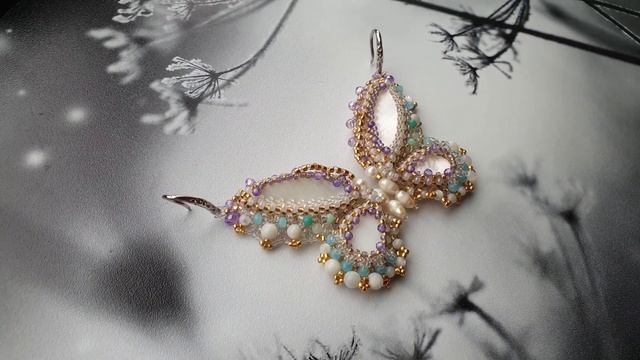 Серьги бабочки с перламутром и жемчугом