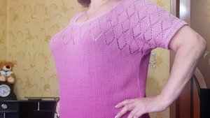 Летний топ с ажурными ромбами (вяжем выточку)