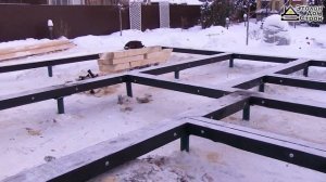 Обвязка Свайно-Винтового Фундамента под баню 19х6 по технологии Двойной Брус