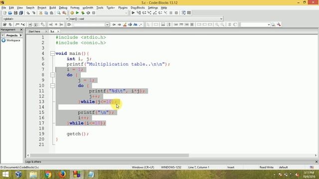 C Programming - Multiplication Table Using Nested Do While Loop